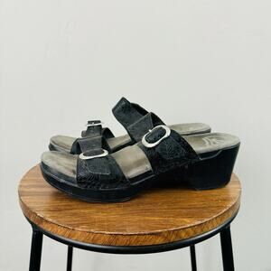 Dansko Sophie Black Leather Floral Slide Sandals Women’s Size 10